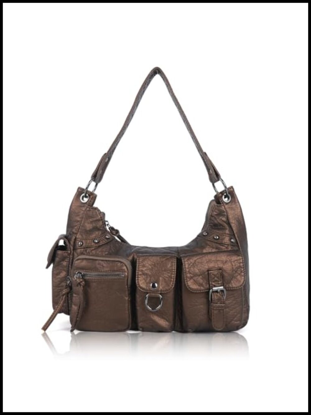 Hobo Bag Shoulder Handbag Vegan Leather Multi-Pocket Tote Crossbody Removable